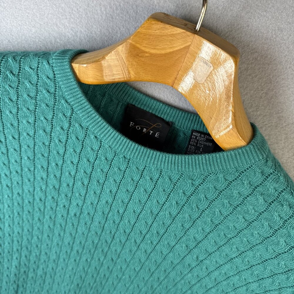 Forte Sweater Womens L Green Cashmere & Silk Blend Minimalist Office‎ Cable knit